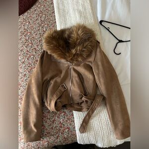 Bellivera cropped faux fur brown jacket